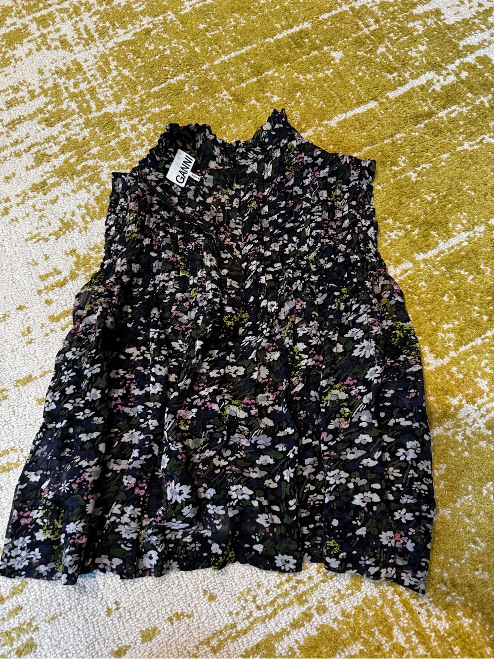 GANNI Georgette Sleeveless Floral Blouse
